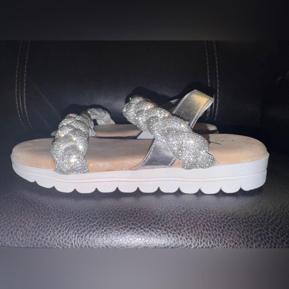 Yosi Samra Girl's Silver Miss y Glam Faux Leather Sandal Shoes Size 3Y